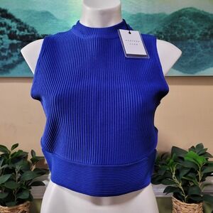 Endless Rose Royal Blue Ribbed Mock Crop Top Sweater M new classy career formal